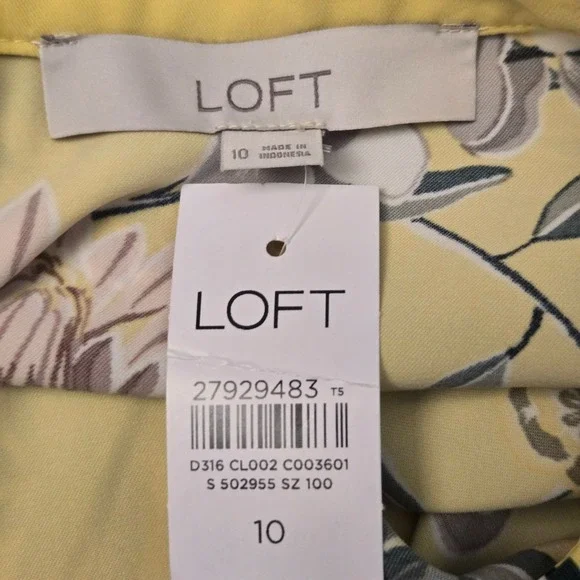LOFT Boatneck Floral Shift Dress Yellow 10 Cottagecore Spring Garden Brunch NWT - Picture 11 of 12